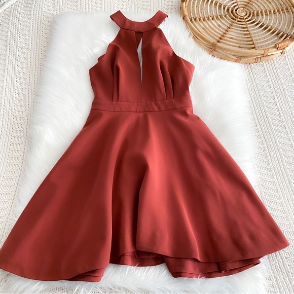 C/MEO Collective Witness Mini Dress in Marsala Red Halter Neck Cutout Sleeves XS - Picture 6 of 16